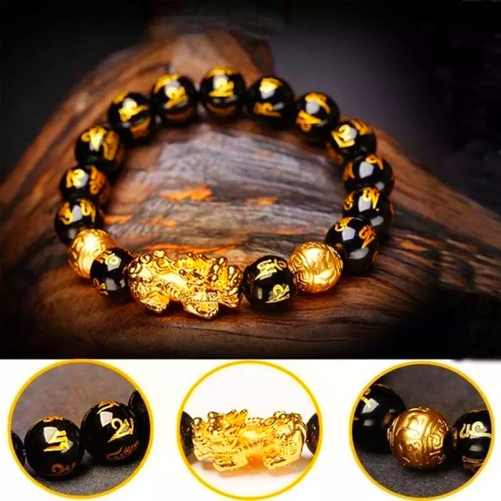 Pixiu1 Good Fortune Black & Gold Unisex Bracelet - Picture 2 of 9